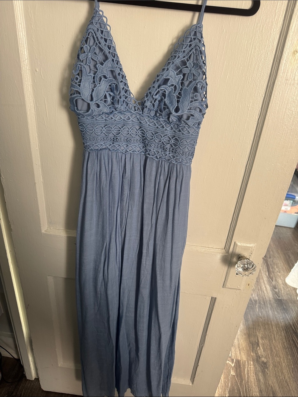 Rebellion Sky Blue Crochet Bodice Maxi Dress